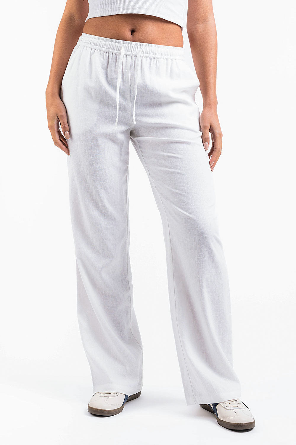 Mila 01Mid Straight Linen Pants - White