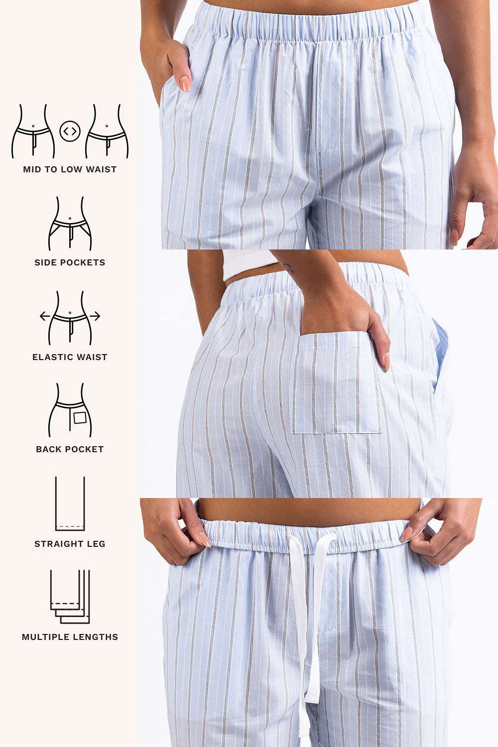 Mandy 01Mid Straight Lounge Pants - Light Blue Striped