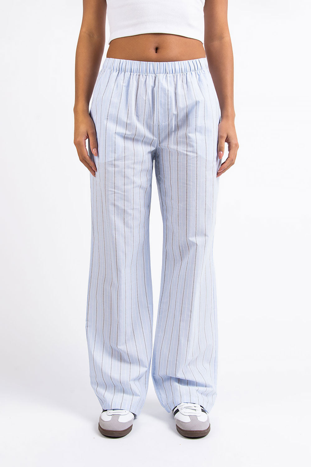 Mandy 01Mid Straight Lounge Pants - Light Blue Striped