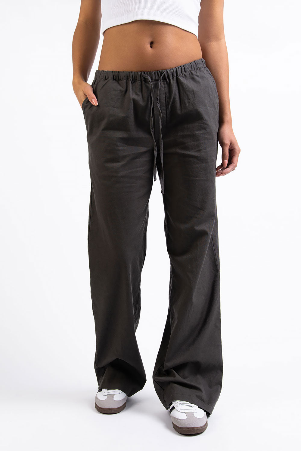 Mel 05Low Straight Linen Pants - Grey
