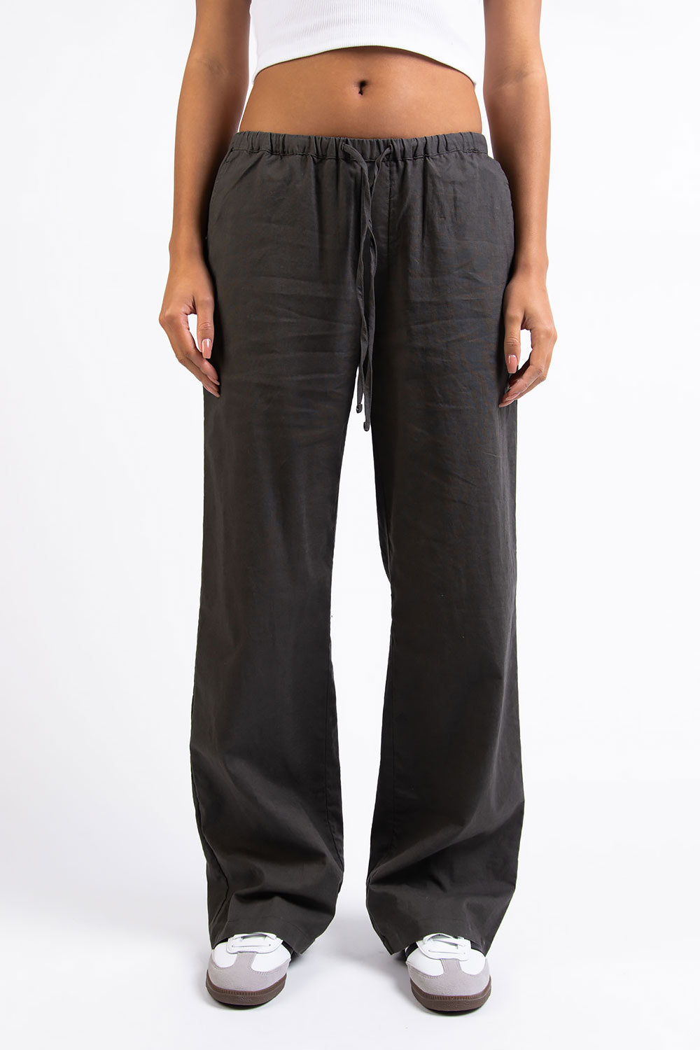 Mel 05Low Straight Linen Pants - Grey