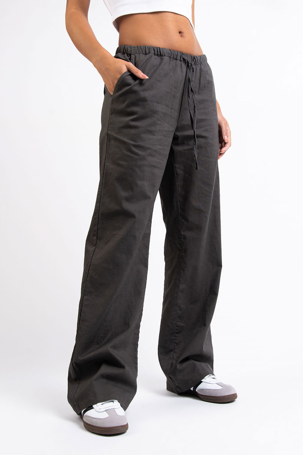 Mel 05Low Straight Linen Pants - Grey