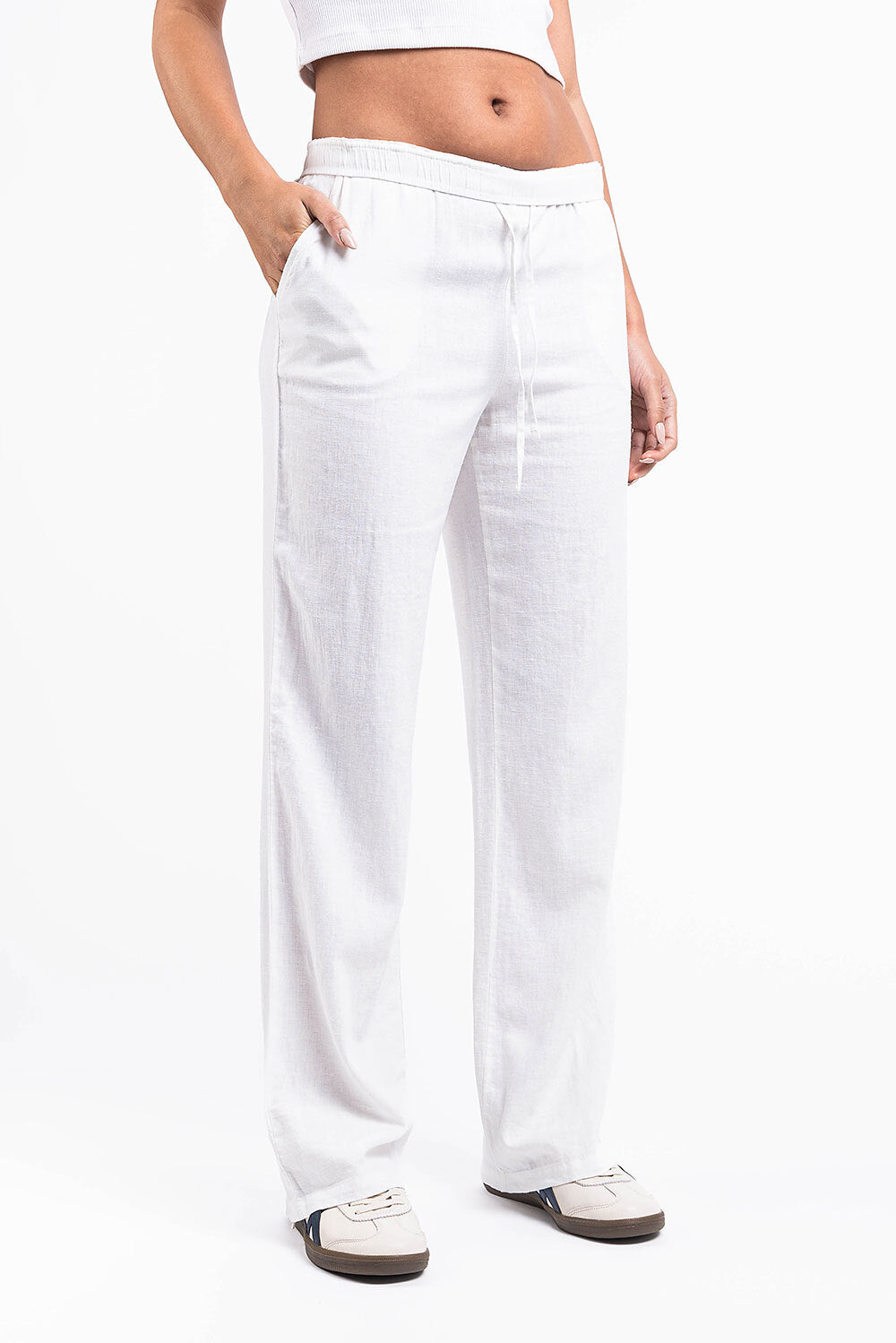 Mila 01High Straight Linen Pants - White