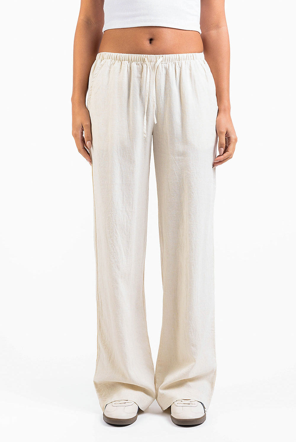 Mel 04Low Straight Linen Pants - Beige