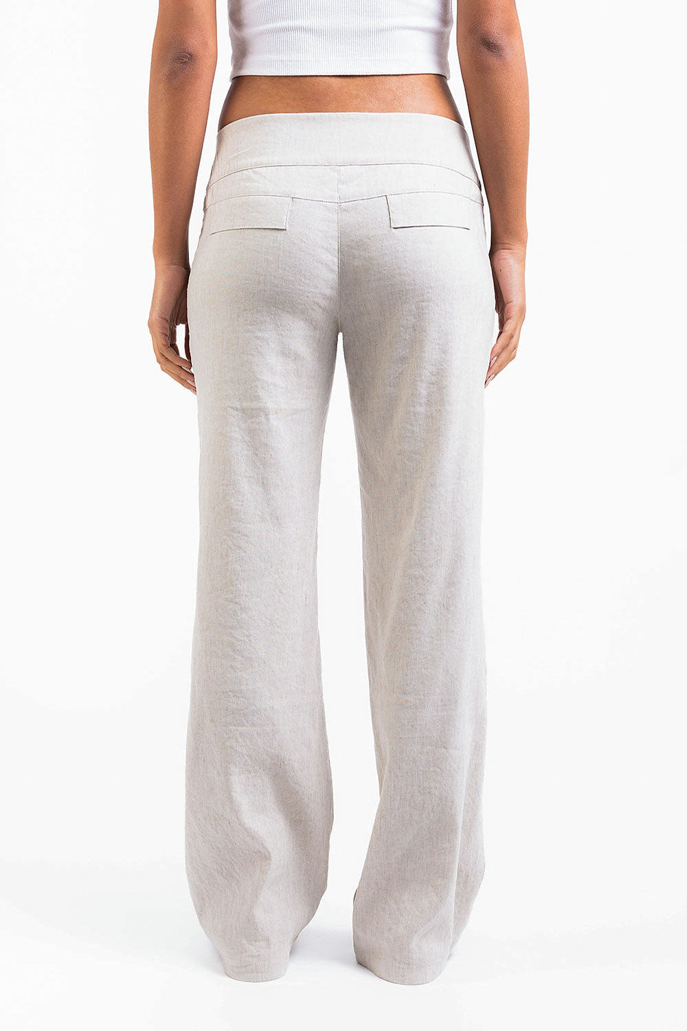 Mabel 02Low Straight Linen Pants - Linen Beige