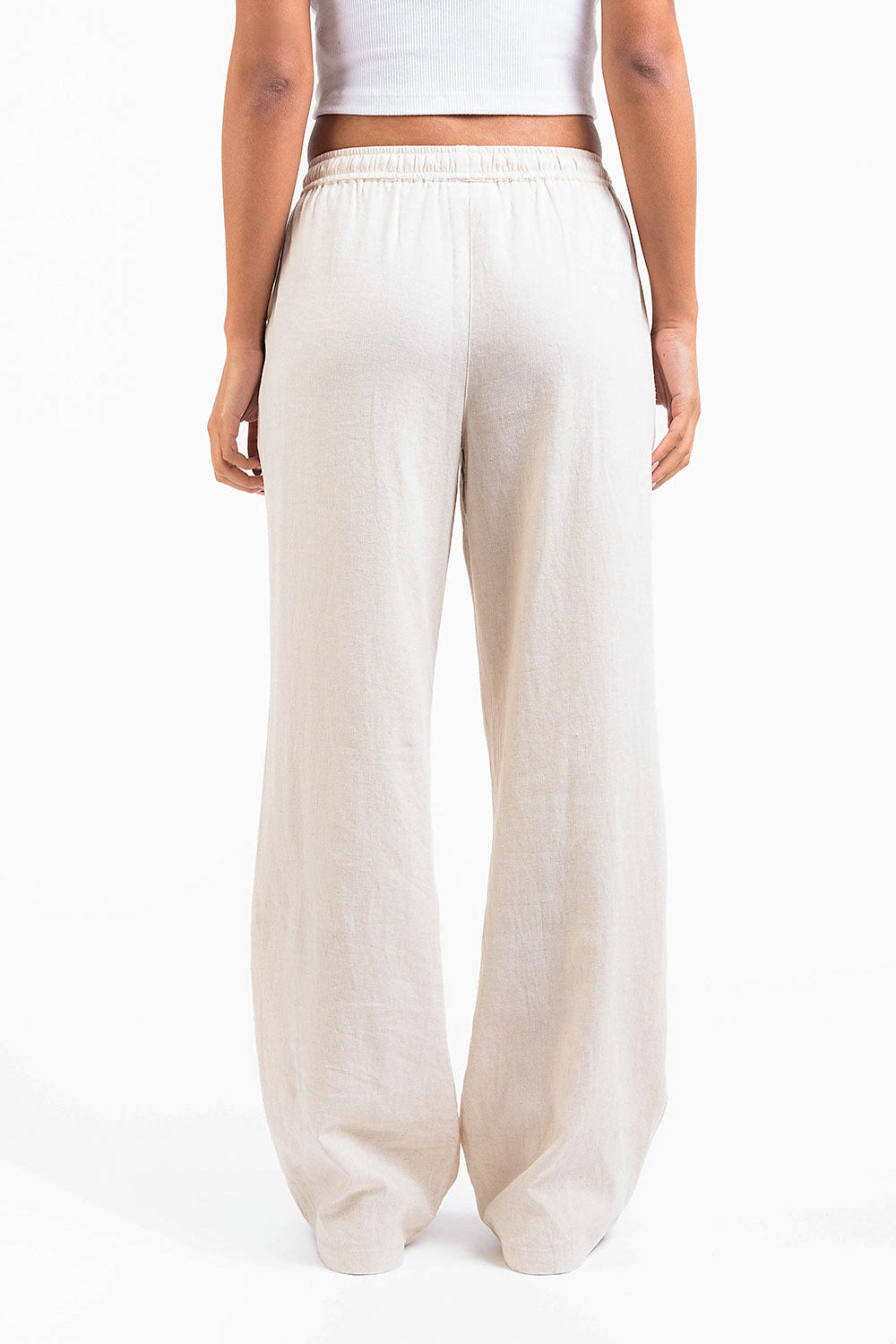 Mila 01Mid Straight Linen Pants - Light Beige