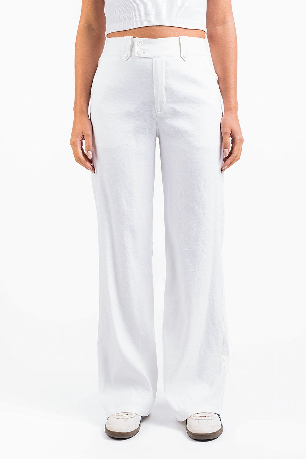 Bonnie 05High Straight Linen Pants - White