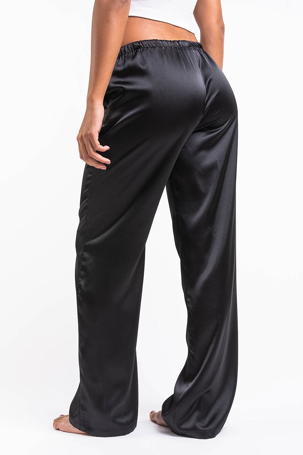 Mel 03Low Straight Satin Pants - Black