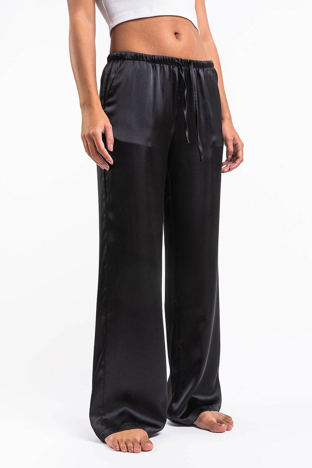 Mel 03Low Straight Satin Pants - Black