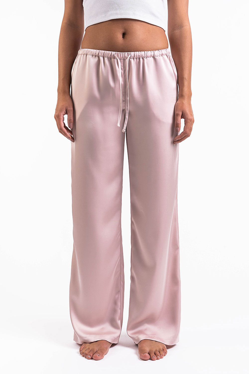 Mel 03Low Straight Satin Pants - Pink