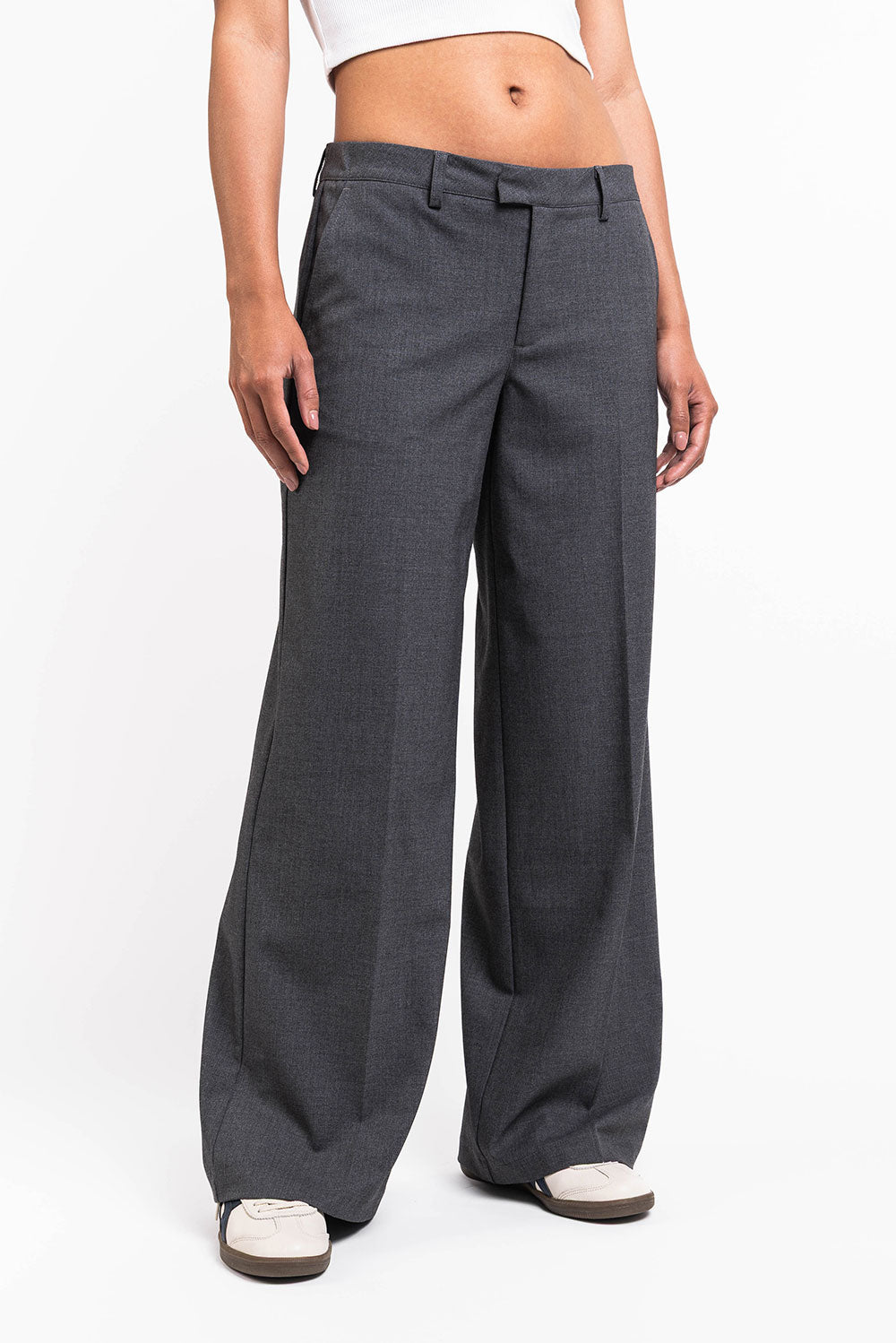 Thilde 01Low Wide Suit Pants - Dark Grey Melange