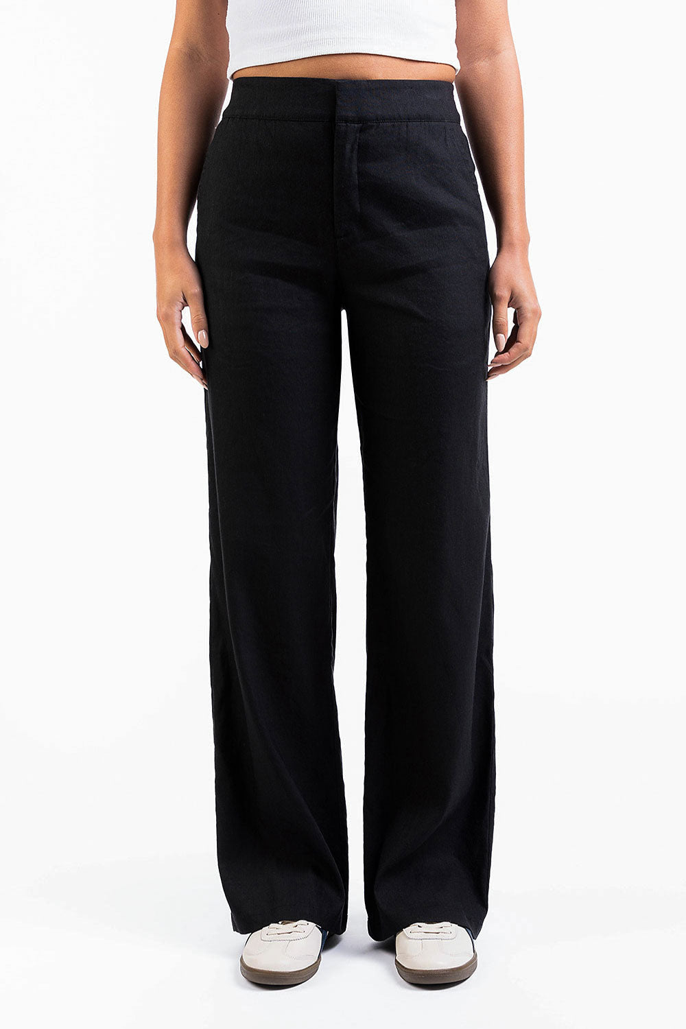 Edda 01High Straight Linen Pants - Black