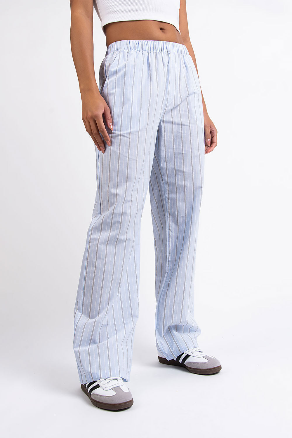 Mandy 01Mid Straight Lounge Pants - Light Blue Striped
