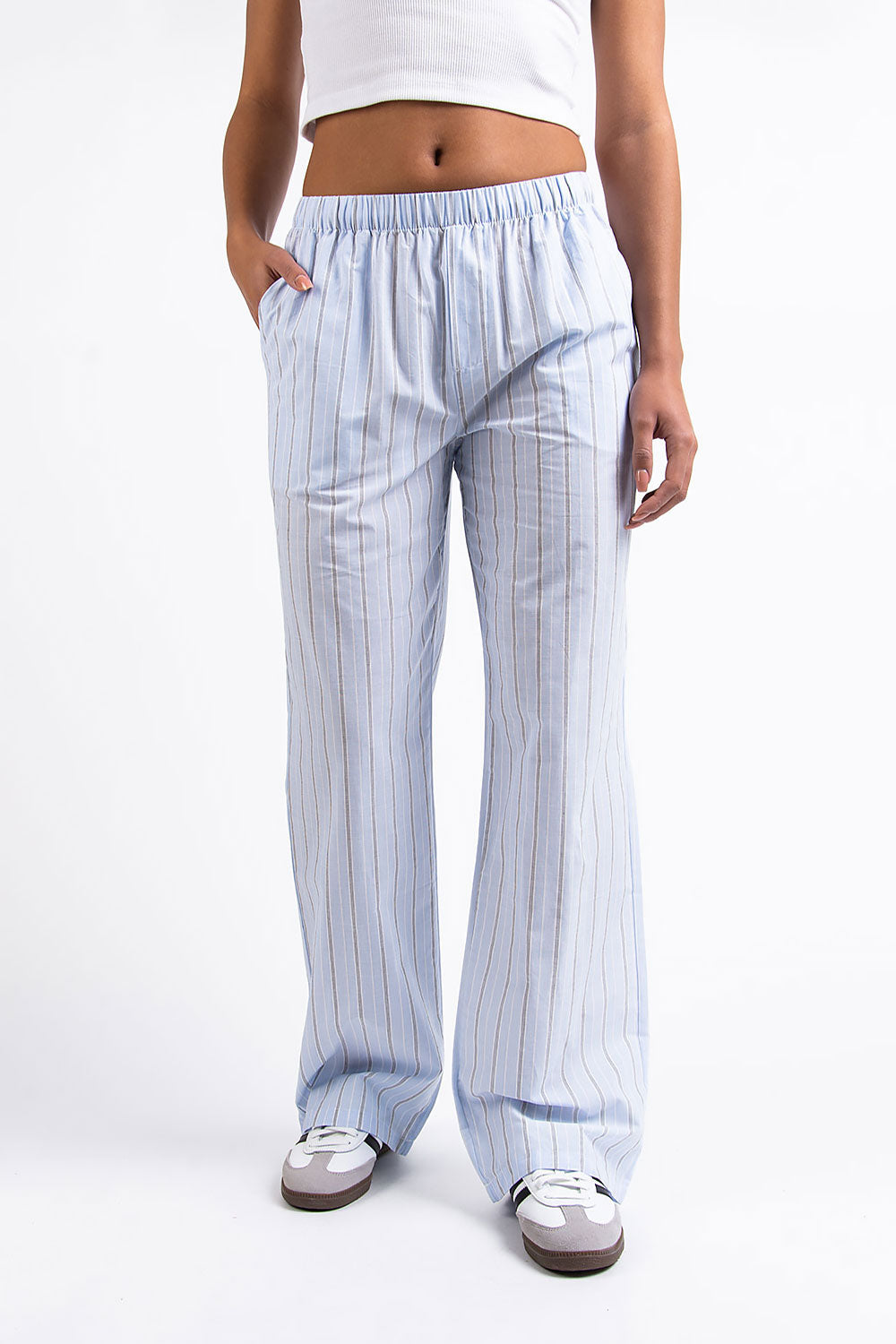 Mandy 01Mid Straight Lounge Pants - Light Blue Striped