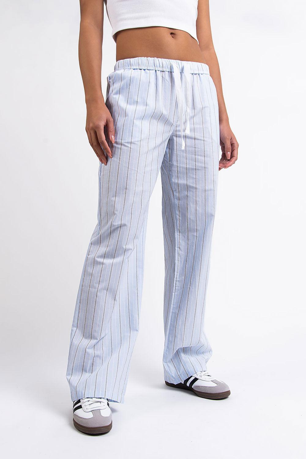 Mandy 01Mid Straight Lounge Pants - Light Blue Striped