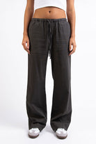 Mel 05Low Straight Linen Pants - Grey