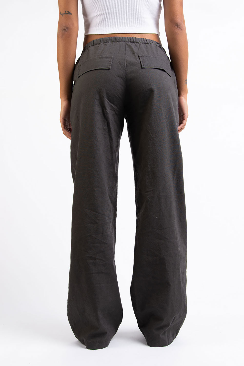 Mel 05Low Straight Linen Pants - Grey